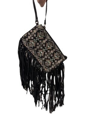 Southwestern Tribal Print Fringe Wristlet Clutch Bag